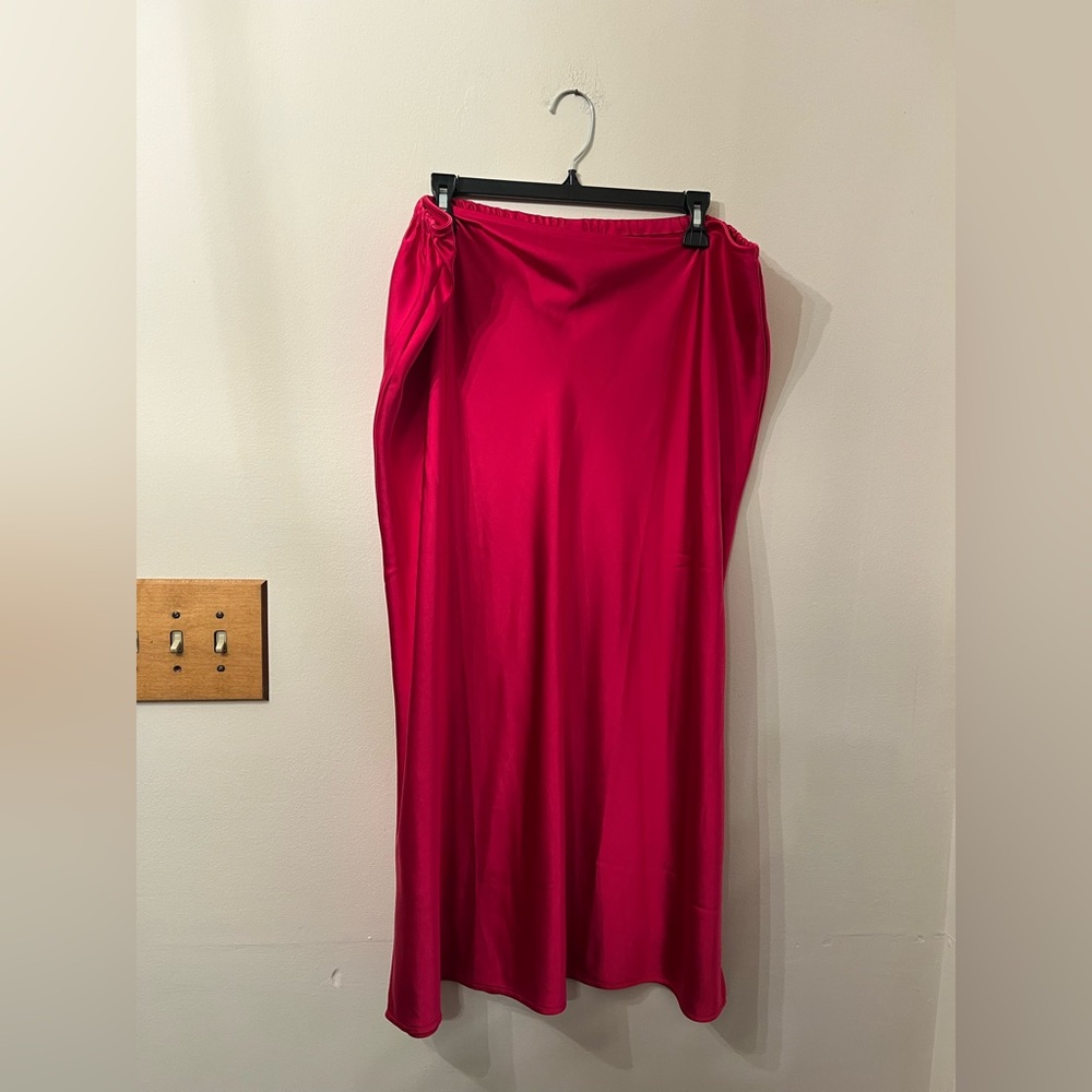 Hot pink satin skirt